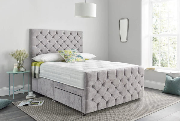 Chesterfield Silver Divan Bed