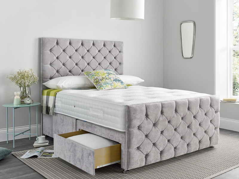 Chesterfield Silver Divan Bed